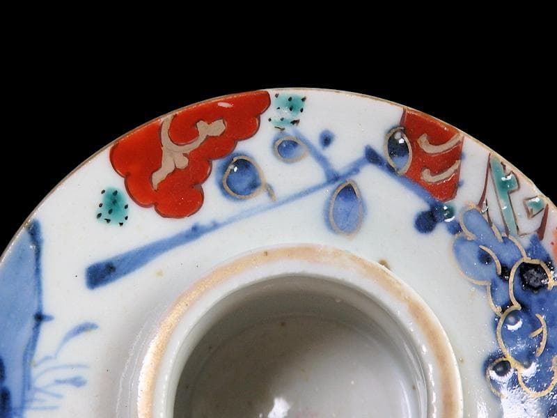 古伊万里　染錦　流水に梅の図　盃台　D194AS-BTs