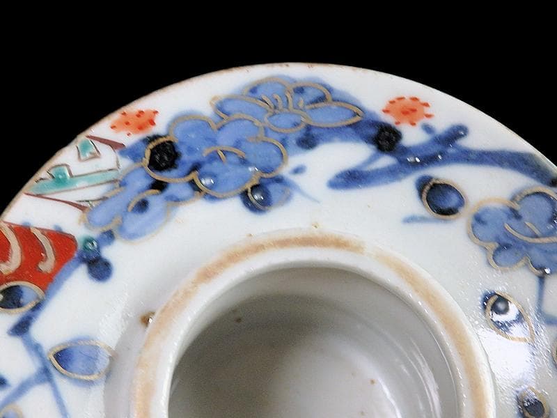 古伊万里　染錦　流水に梅の図　盃台　D194AS-BTs