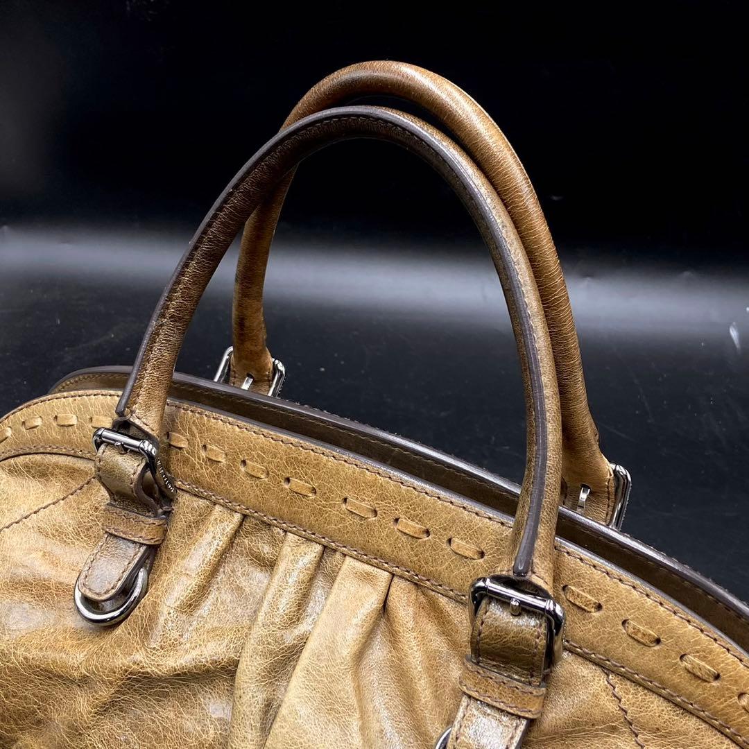 ドルチェ＆ガッバーナ 内側レオパード柄 ハンドバッグ ブラウン レザー