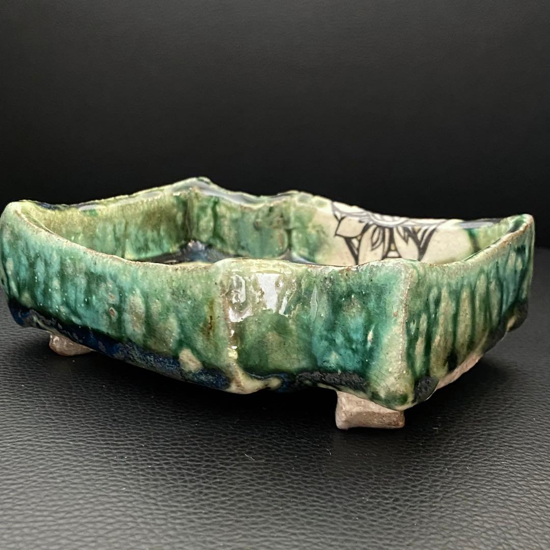 坂口健 東御土風紋織部向付 皿 器 作家もの 作陶展 共箱つき