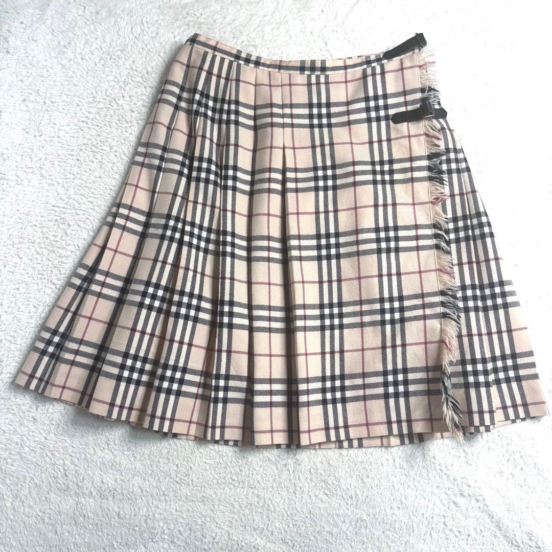 バーバリーブルーレーベル ベージュ ノバチェック プリーツラップスカート M