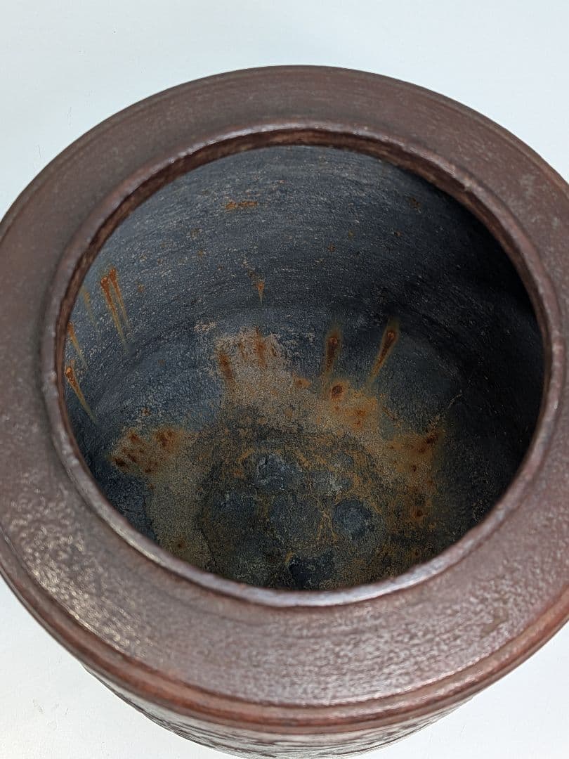 P973 釜師 平松宗信 東陽坊釜 桐地紋 茶道具 共箱 釜鐶 象嵌 筒釜