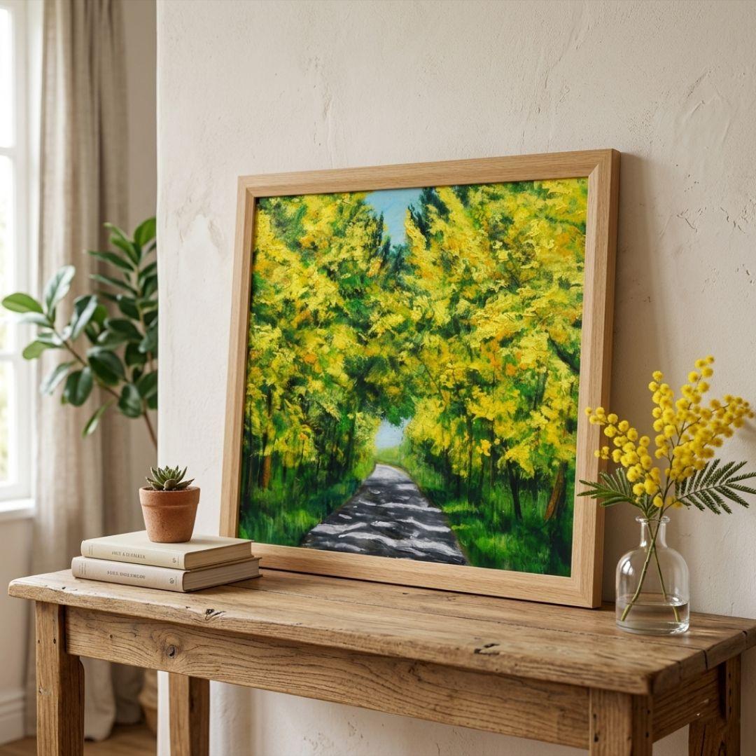 油絵 油彩 油彩画 絵 絵画 【ミモザのトンネル】