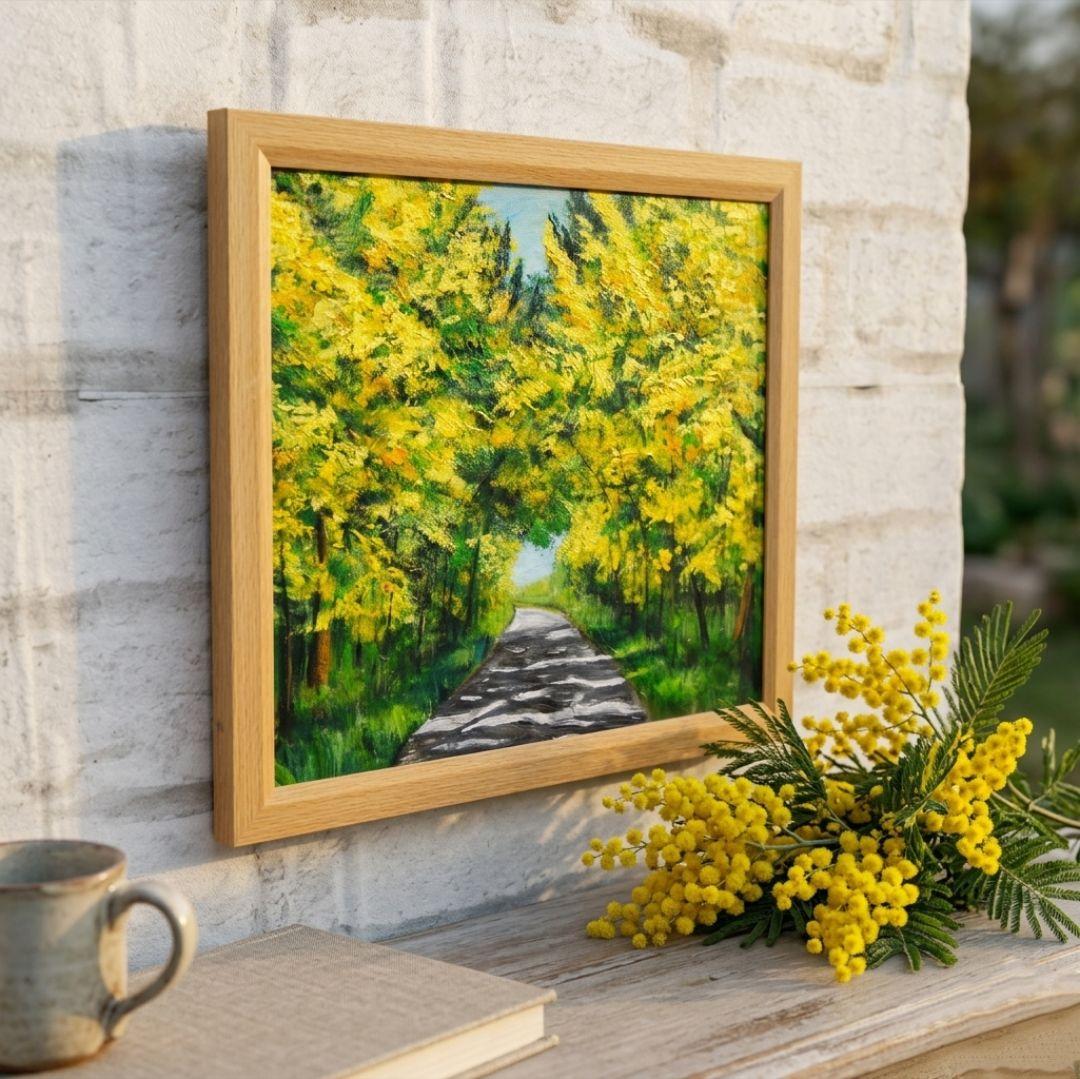 油絵 油彩 油彩画 絵 絵画 【ミモザのトンネル】