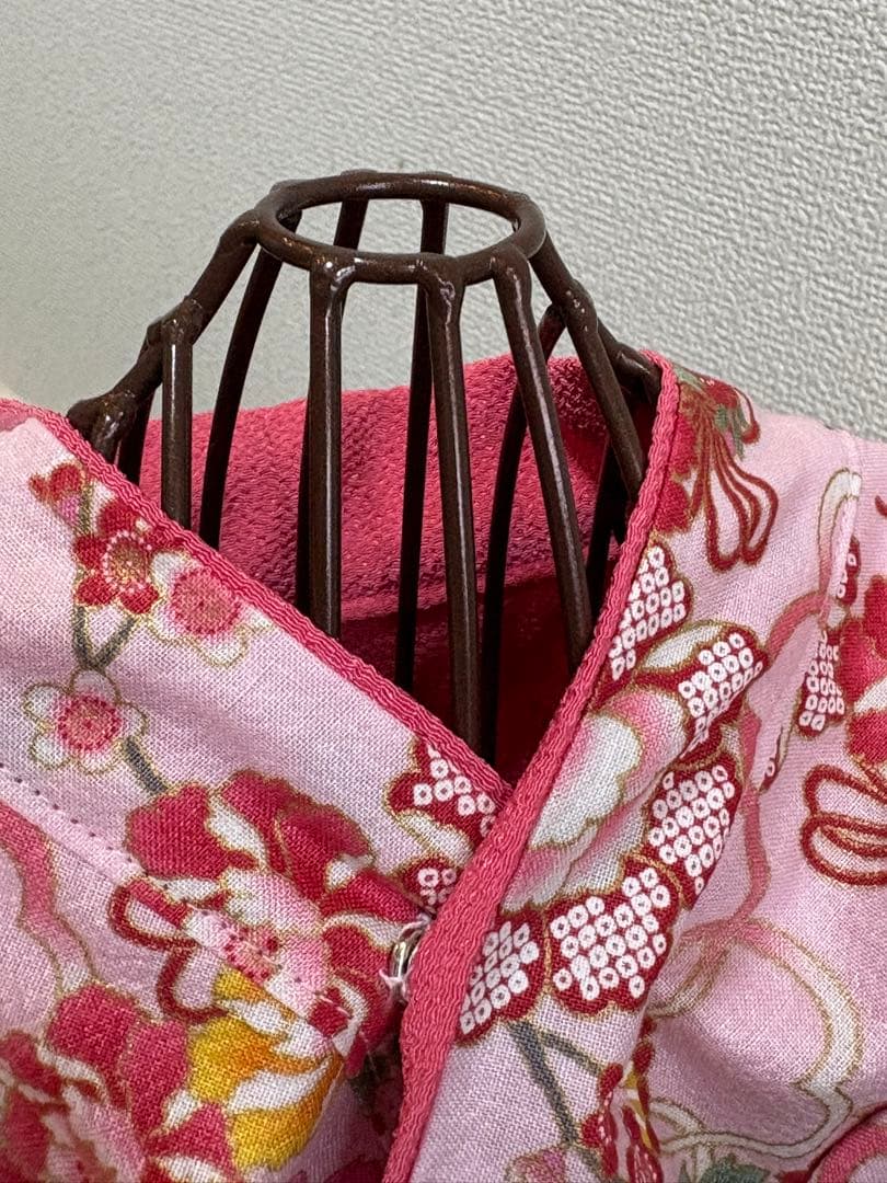 ★新作★完成品☆犬服☆つまみ細工帯飾り付き 犬用着物女の子用 華 ピンクSサイズ