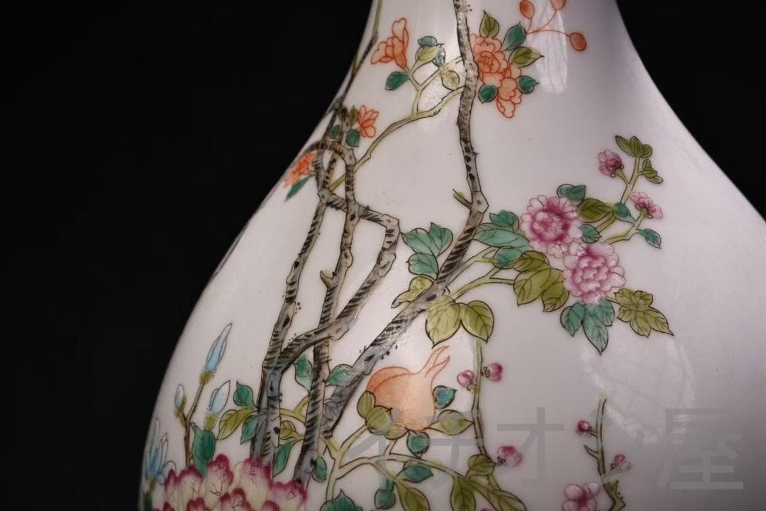 中国古美術 珍品旧蔵 粉彩 花瓶 清朝風 純手描き陶磁器 飾壺 茶道具 書斎置物