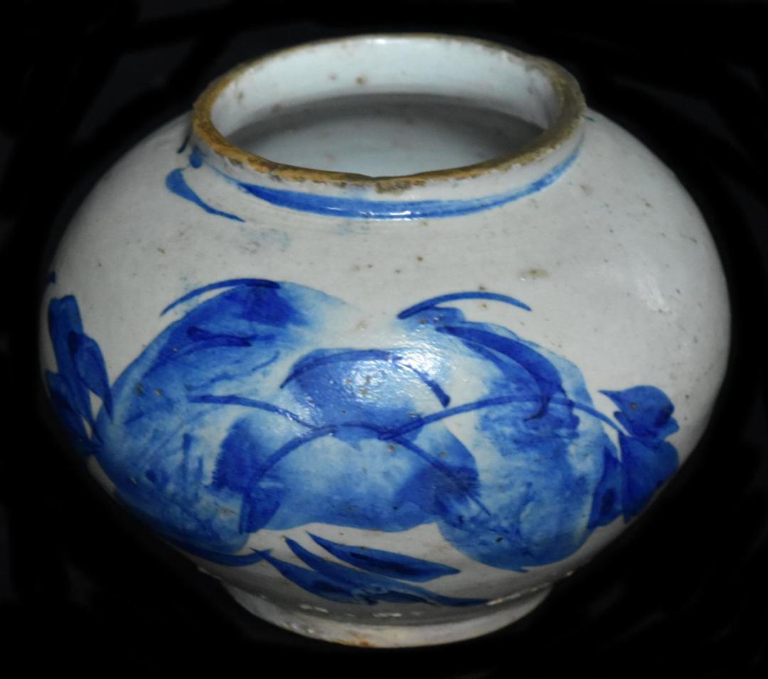 李朝小壺 江戸期 染付 朝鮮 韓国 茶道具 水指 焼物 入手困難WWTT119