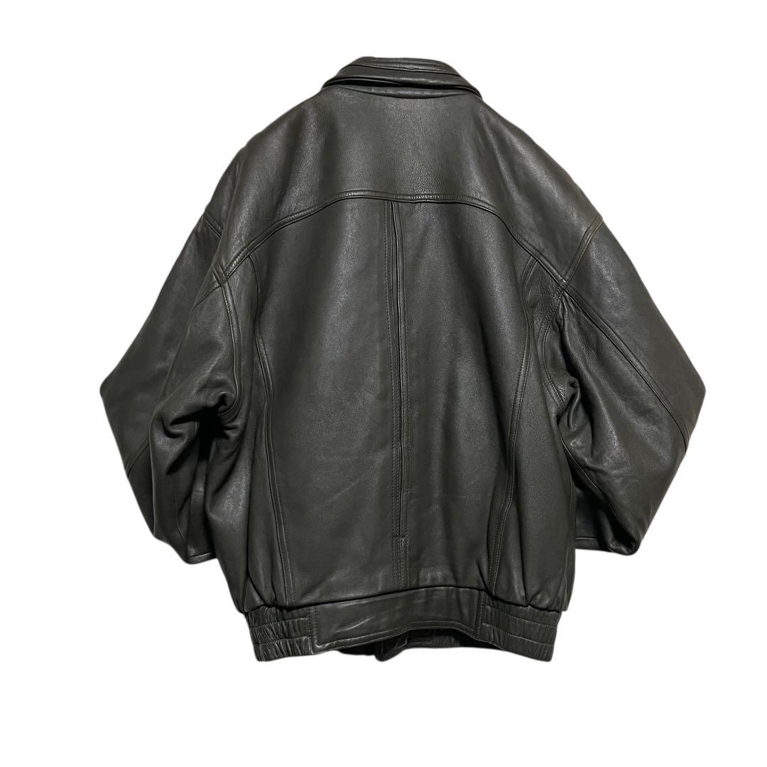 【vintage】羊革 本革 ラムレザーシングルライダースジャケット カーキ M