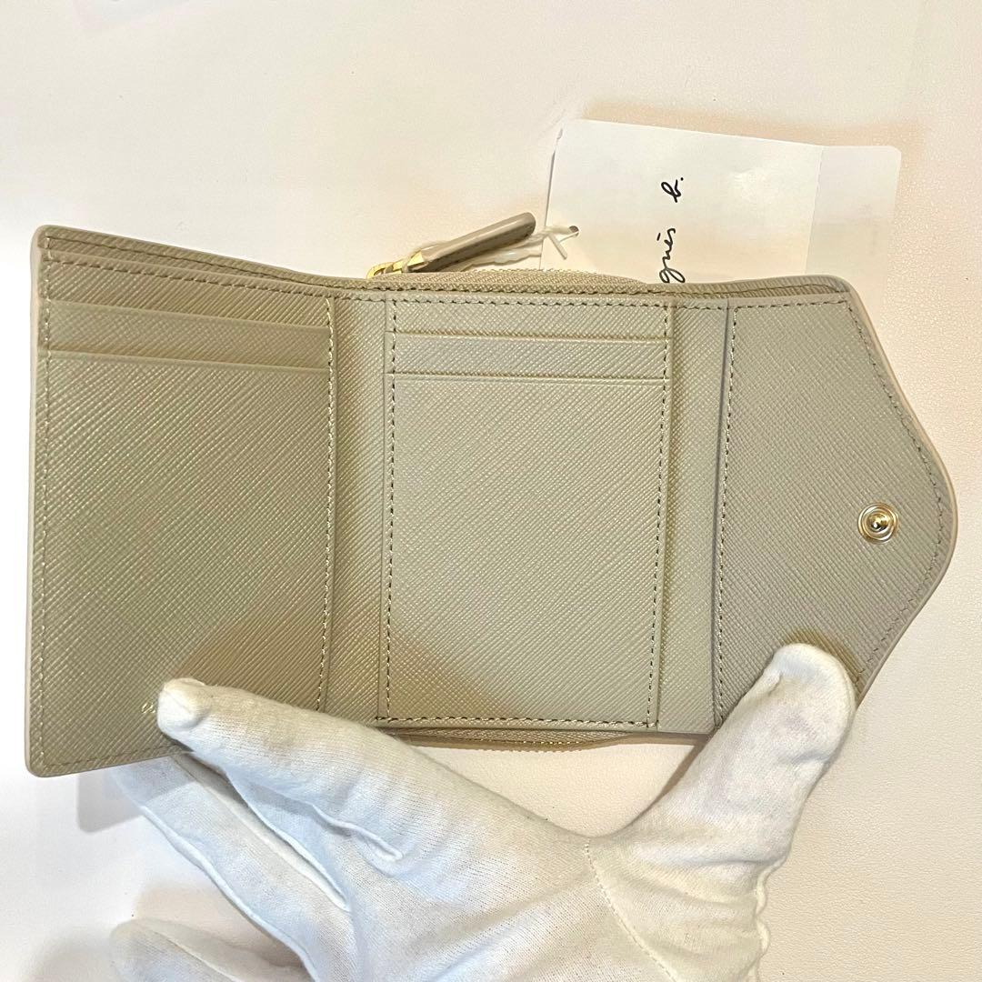 新品未使用✨agnes b. 折り財布 三つ折り ロゴ金具 レザー ベージュ
