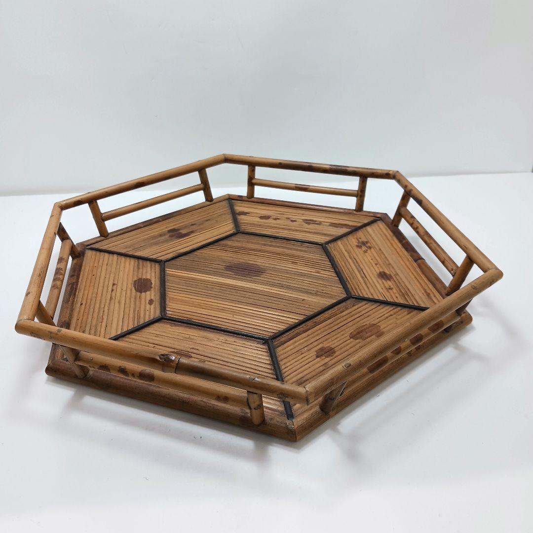 Y179 煎茶道具 紅斑竹 網代網 六角煎茶盆 茶盆　ma　の