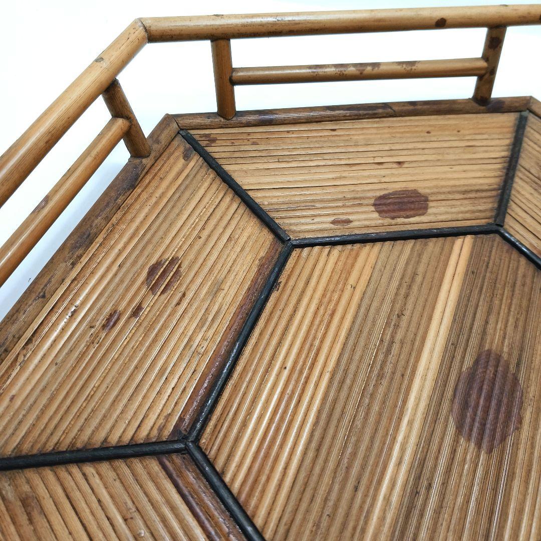 Y179 煎茶道具 紅斑竹 網代網 六角煎茶盆 茶盆　ma　の