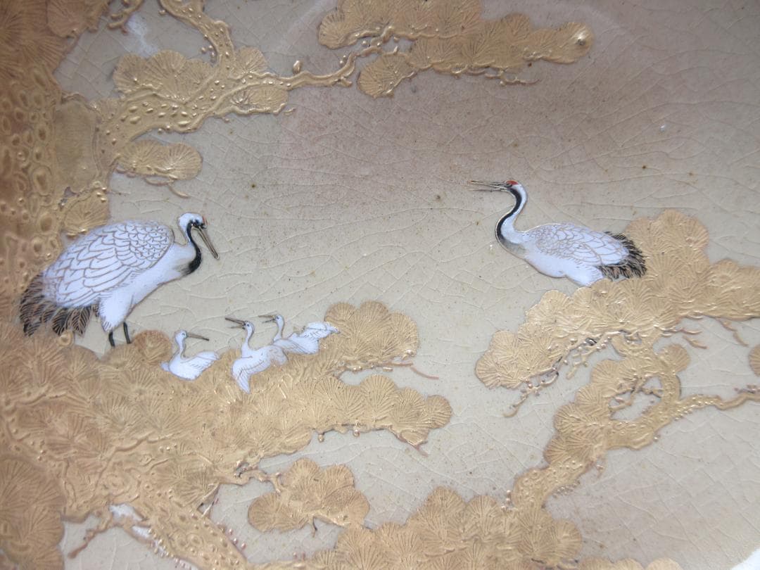 時代 九谷 雪花 金彩 鶴紋 茶碗 検) 明治期 大正期 昭和期 70916