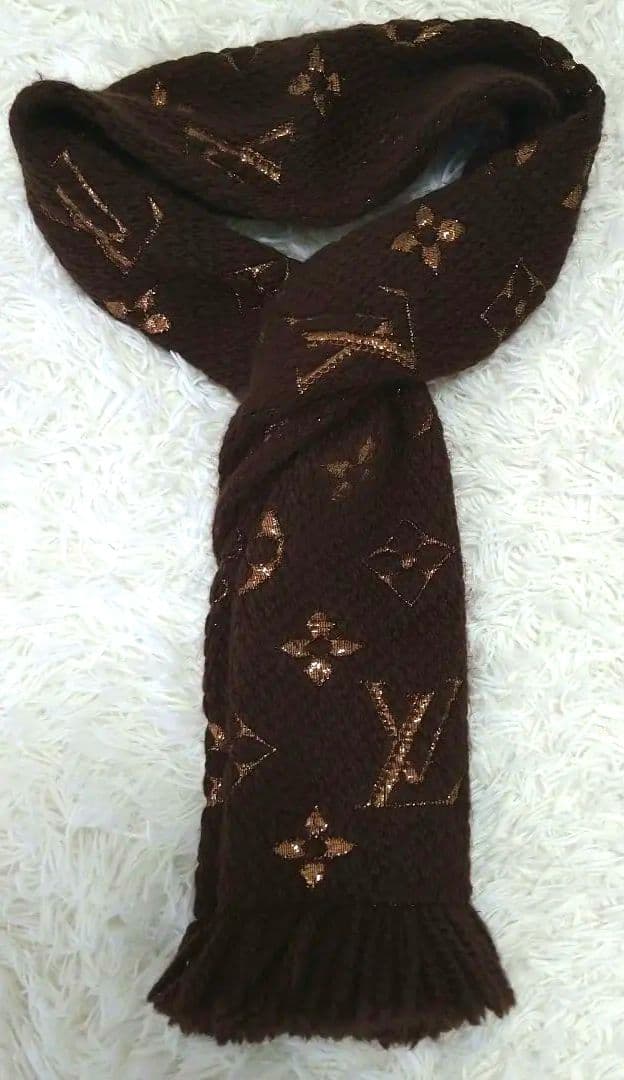 LOUIS VUITTONルイヴィトン国内正規ロゴマニアモノグラムマフラーマロン