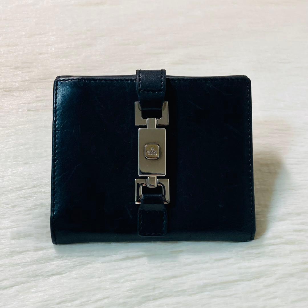 GUCCI グッチ　二つ折り　財布　レザー　ジャッキー　黒　折りたたみ　格安