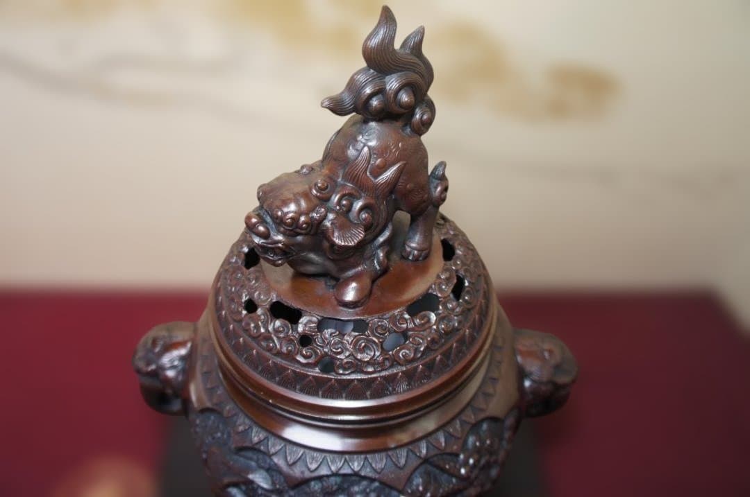 ★美品 高岡銅器 瑞峰作 新特大花鳥 高級銅製香炉 工芸作家造送料込み