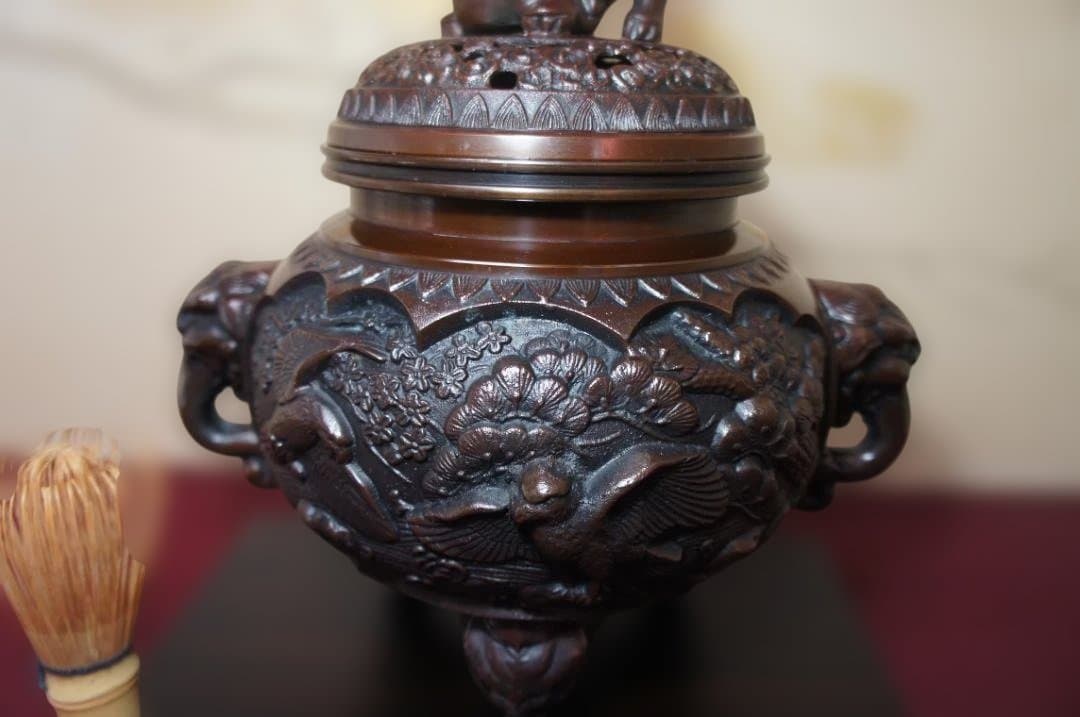 ★美品 高岡銅器 瑞峰作 新特大花鳥 高級銅製香炉 工芸作家造送料込み