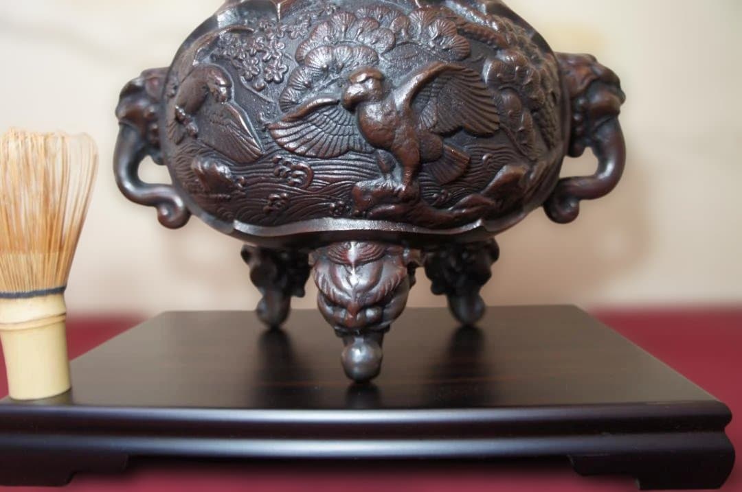 ★美品 高岡銅器 瑞峰作 新特大花鳥 高級銅製香炉 工芸作家造送料込み