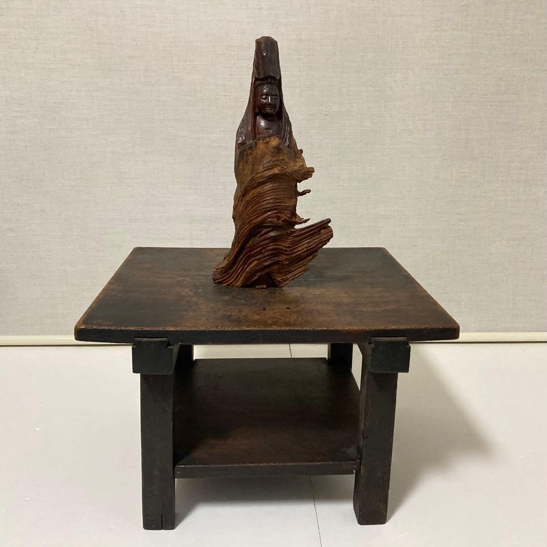 観音 菩薩 仏像 置物 オブジェ 木彫り 彫刻 木製 美術 工芸品 骨董 レトロ