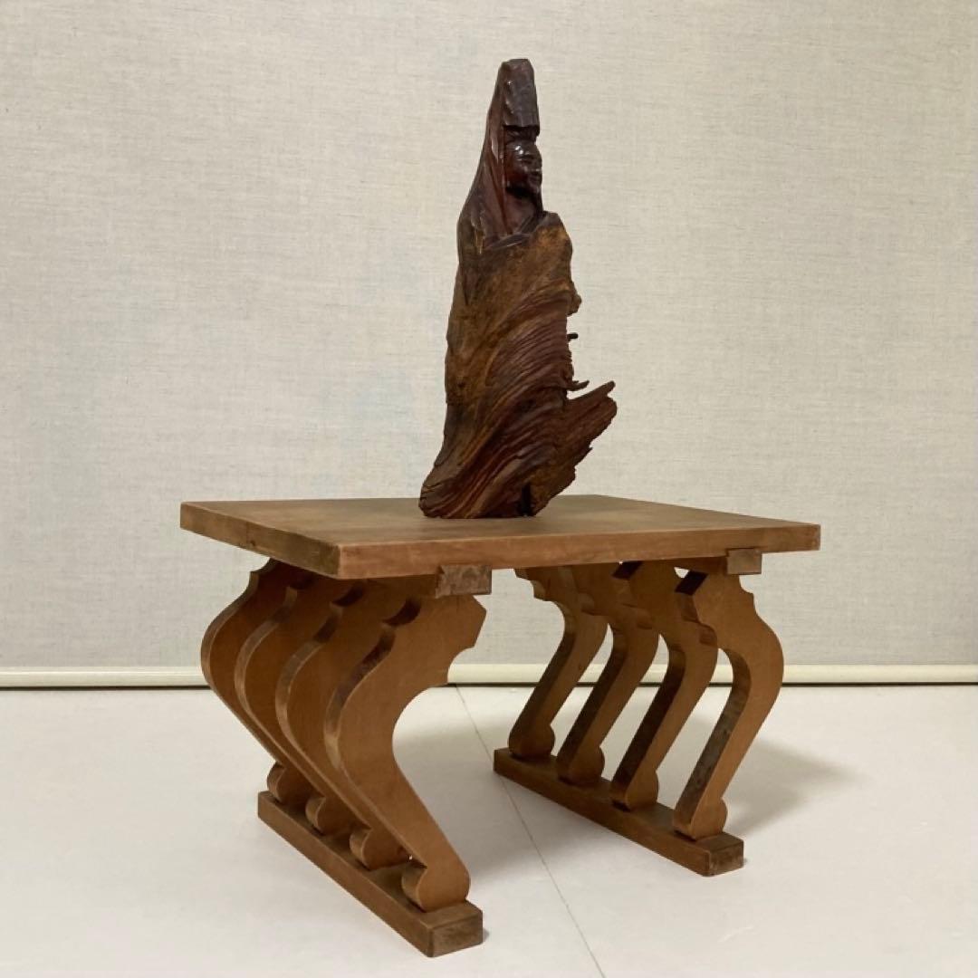 観音 菩薩 仏像 置物 オブジェ 木彫り 彫刻 木製 美術 工芸品 骨董 レトロ