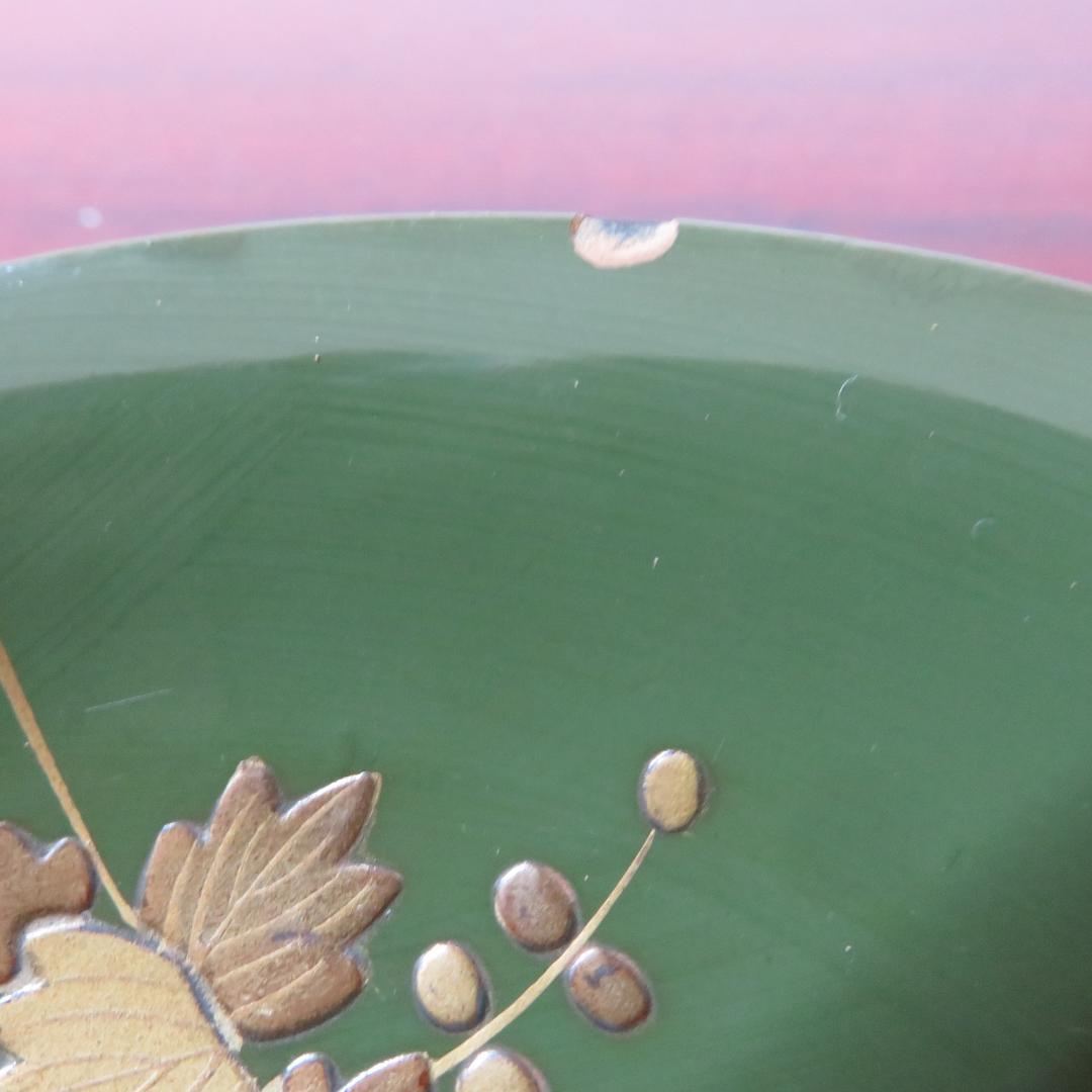 緑吸物碗 青地 盃 蒔絵 大根 カブ 8ケ 傷 欠け スレ 明治頃 希少 漆器
