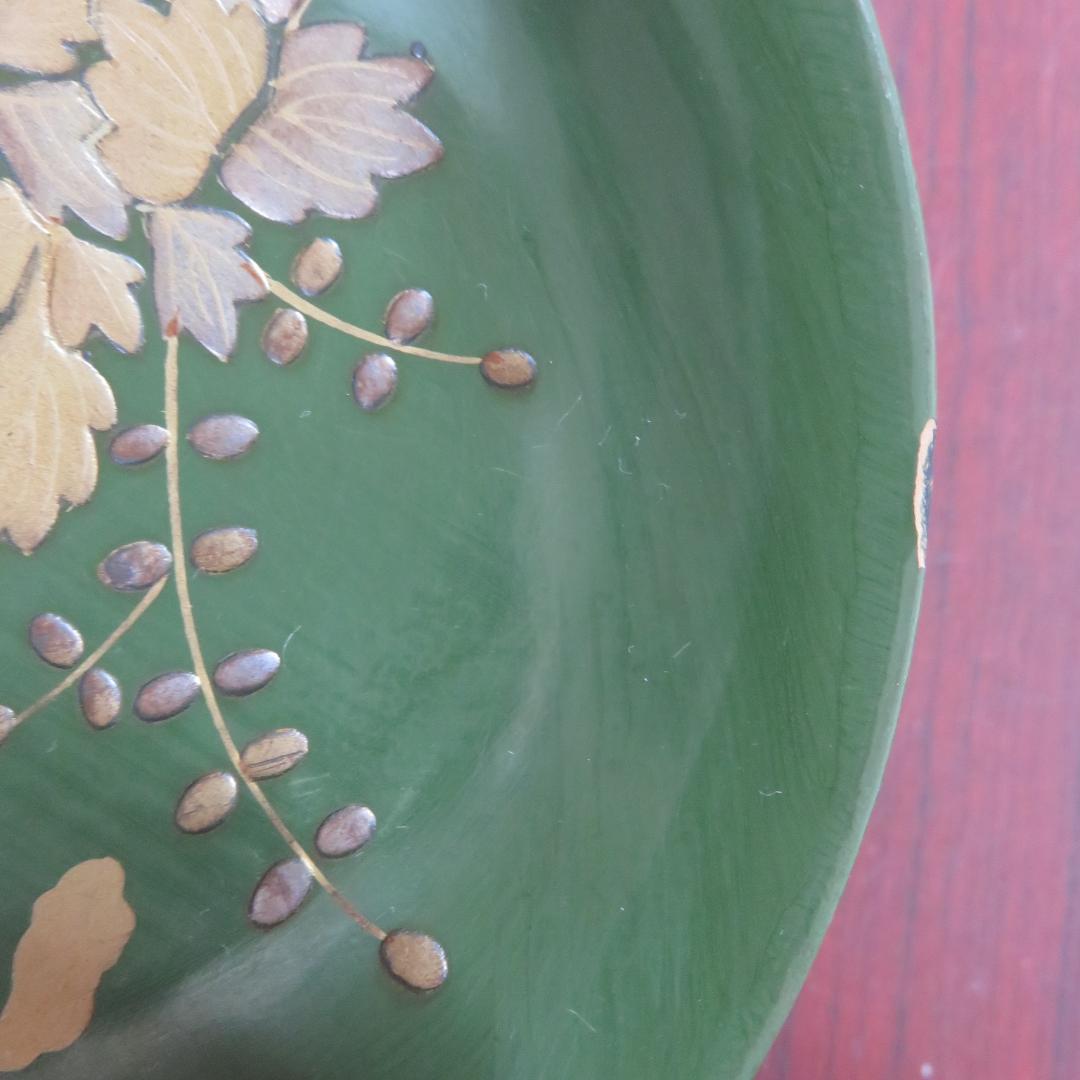 緑吸物碗 青地 盃 蒔絵 大根 カブ 8ケ 傷 欠け スレ 明治頃 希少 漆器