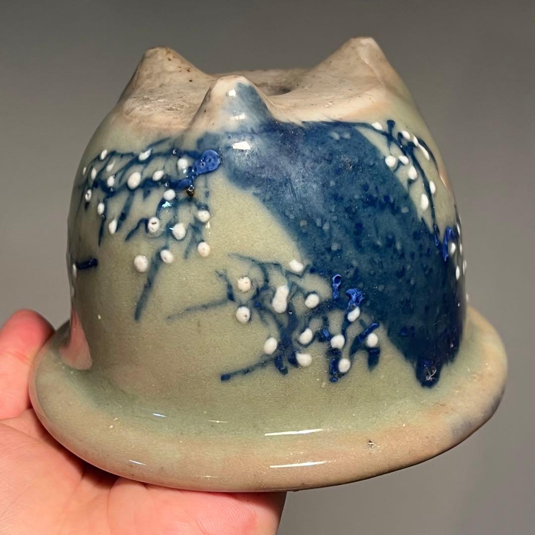 804.尾張焼 瀨戶 青瓷染付丸鉢 盆栽鉢 植木鉢 12.5*8.5cm