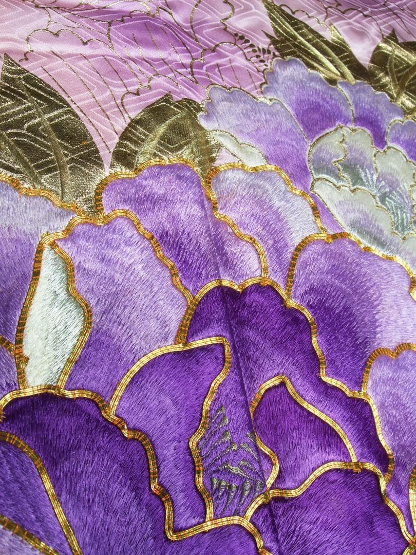 ぷっくり手刺繍の大輪牡丹　振袖フルセット　ｍ43　成人式
