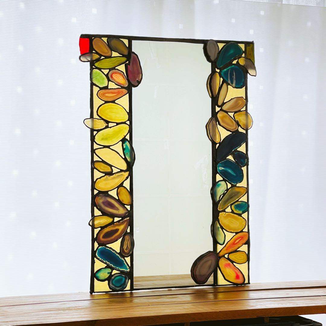 ✮レア✮ ステンドグラス　鏡　ミラー　壁掛け　メノウ　天然石