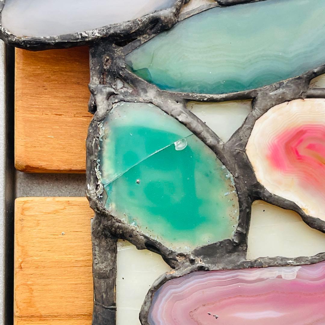 ✮レア✮ ステンドグラス　鏡　ミラー　壁掛け　メノウ　天然石