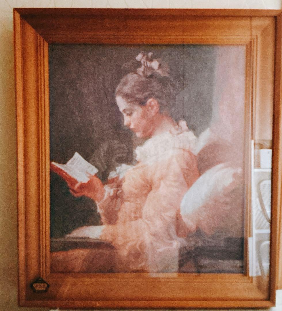 水晶画 貴石画 フラゴナール 『読書する娘』 美術工芸協会 人物画