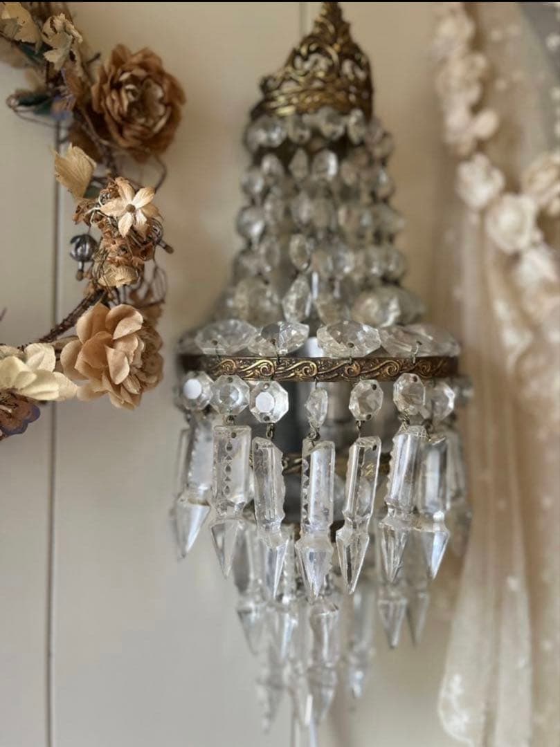 アンティークフランスガラスドロップシャンデリア ランプ照明壁掛けオルモル装飾