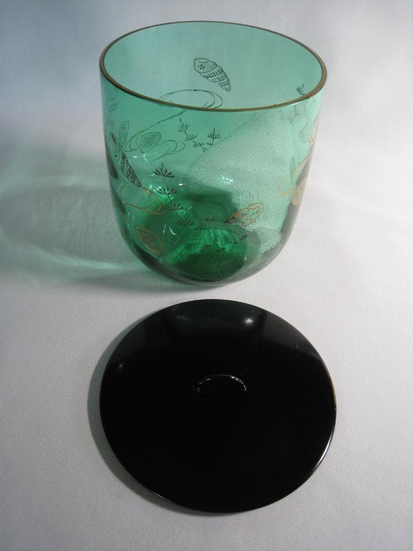 硝子製水指　【義山　切箔　金彩　貝　海松文水指】水崎長寿