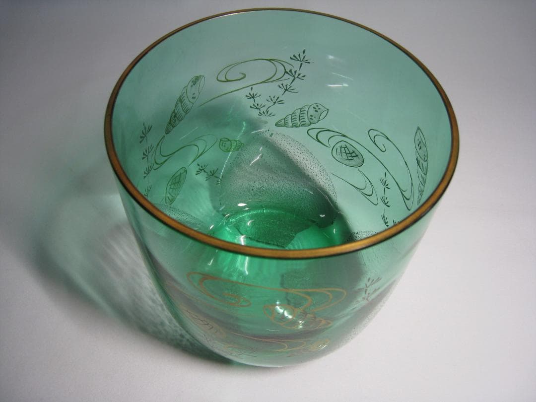 硝子製水指　【義山　切箔　金彩　貝　海松文水指】水崎長寿