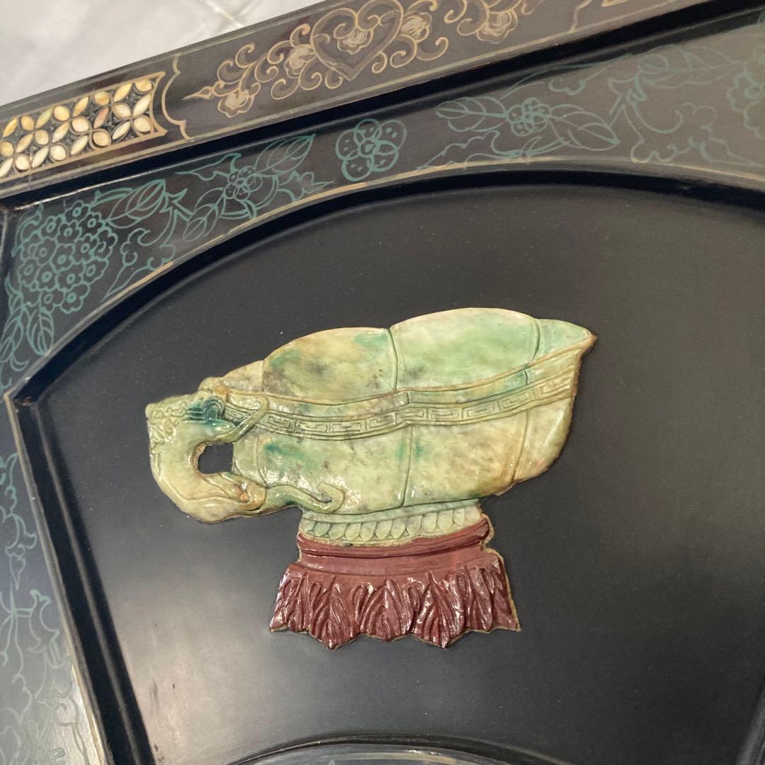 ひ*貨様 高級 天水中国 飛天漆器 螺鈿彫刻 屏風 天然木 4枚 パーテーション