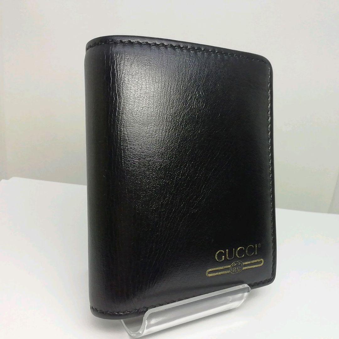 GUCCI　グッチ　コンパクト　ブラックレザー　折り畳みタイプ　保存袋・付属品