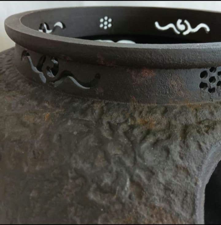 電気式火鉢　風炉型電熱器　茶道具　コード式火鉢　取り外し可能　アンティーク鋳鉄製