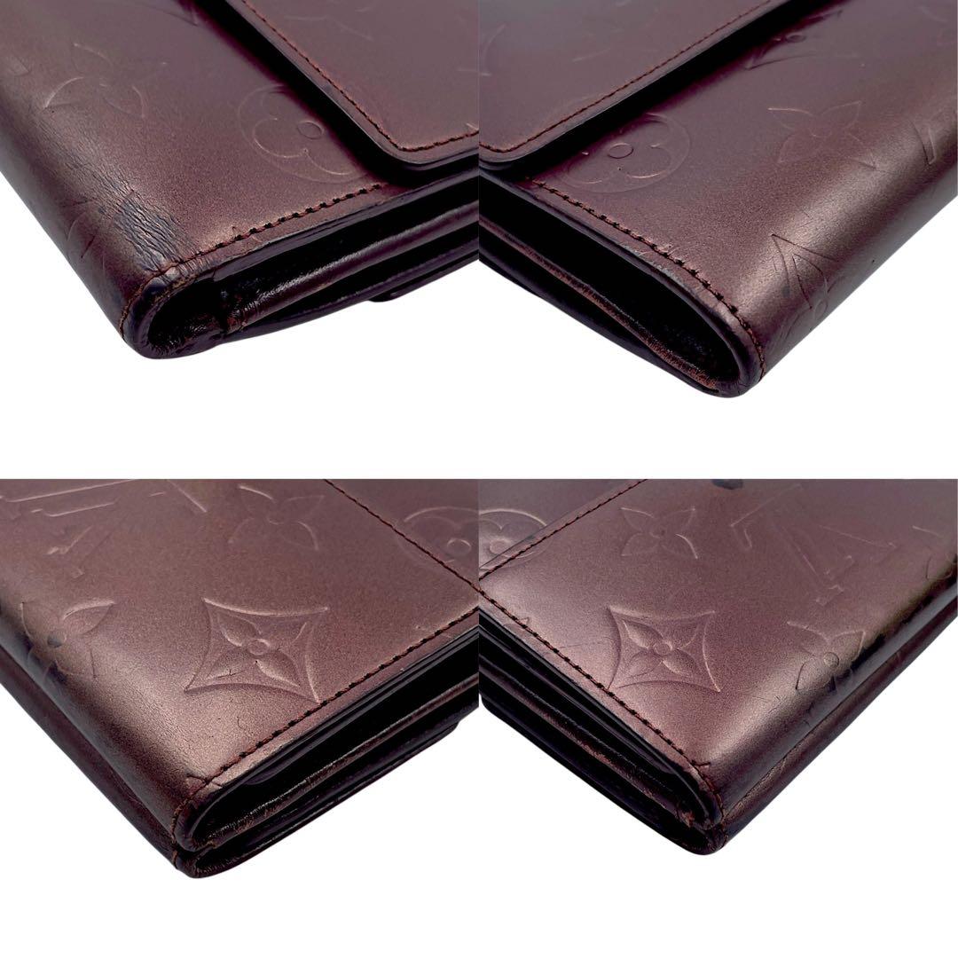 【美品】ルイヴィトン モノグラムマット ワインレッド 三つ折り財布　M65116