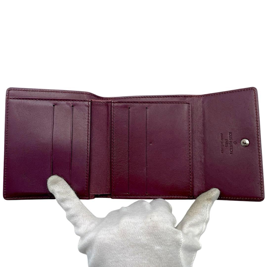 【美品】ルイヴィトン モノグラムマット ワインレッド 三つ折り財布　M65116