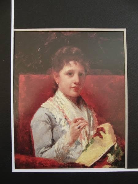 カサット、刺繍するメアリ・エリソン、希少画集画、新品額装付