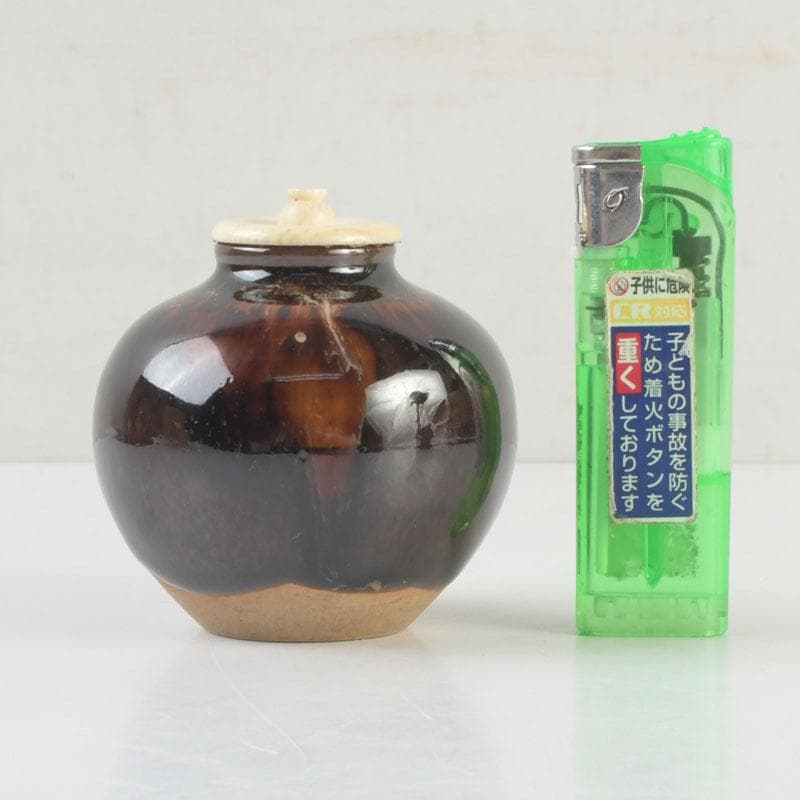 茶道具　瀬戸焼　桶谷定一造　文琳茶入　仕覆付　共箱　V　9501