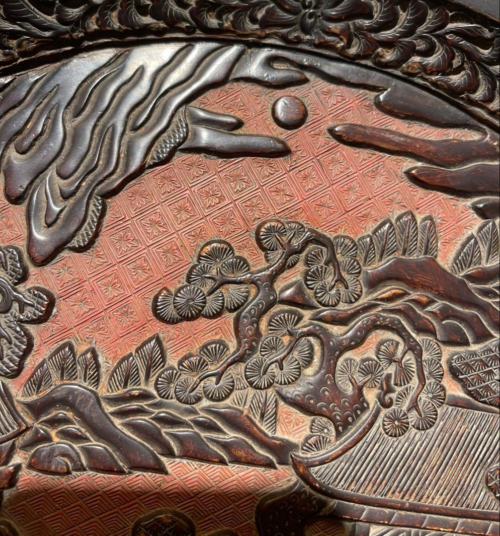 浮世絵風彫刻の漆器皿 アンティーク