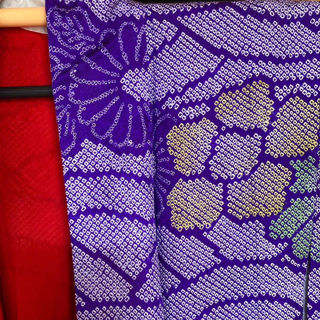 紫絞りの正絹振袖、レトロ、