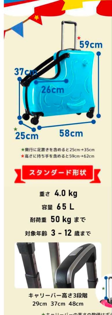 NORICCO ノリッコ 子どもが乗れるキャリーケース スーツケース 青