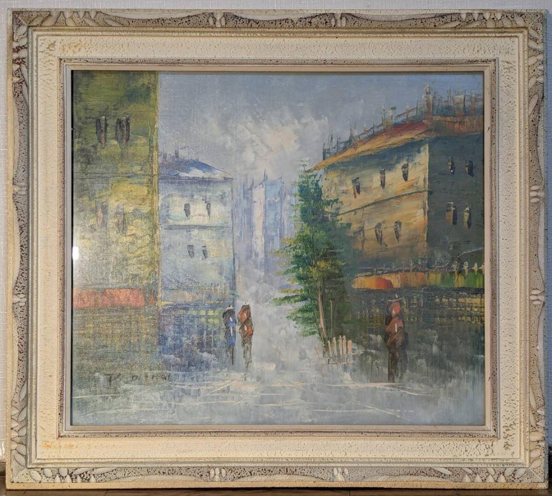 【真作】絵画　油彩10号　ヨーロッパ都市情景　印象派風　静謐なる風景画　X139