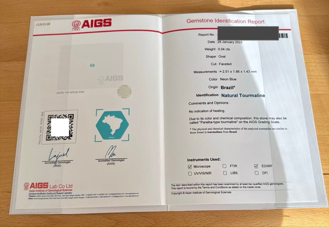 ブラジル産　非加熱パライバトルマリン　プラチナリング 11号　鑑別所付き