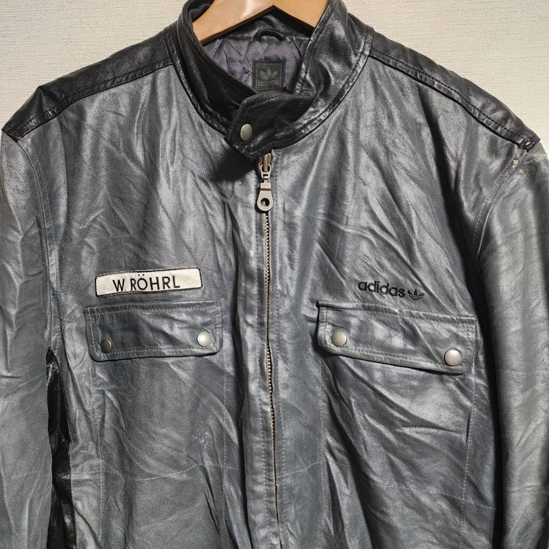 アディダス レザージャケット ライダースジャケット スタンドカラー 本革 L