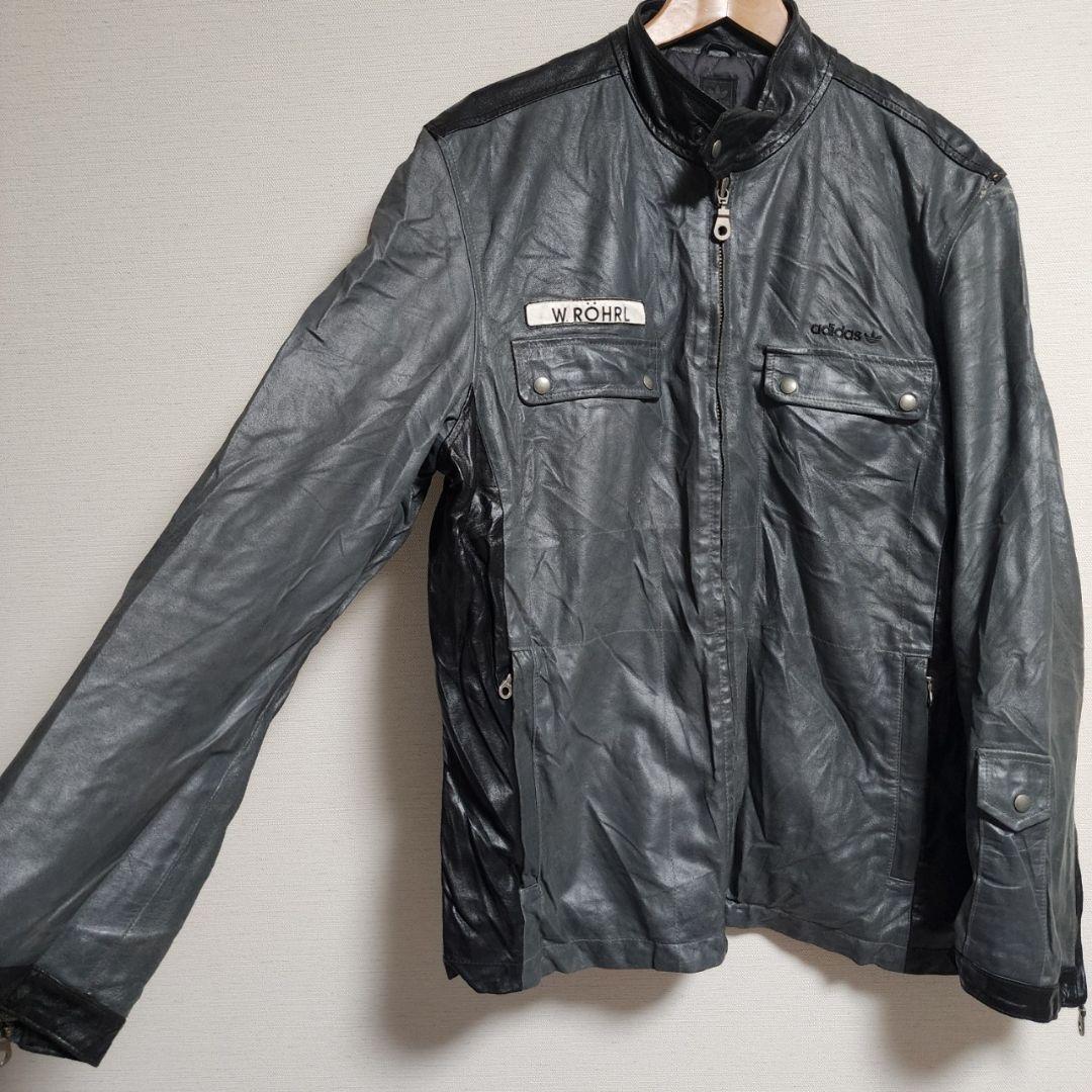 アディダス レザージャケット ライダースジャケット スタンドカラー 本革 L