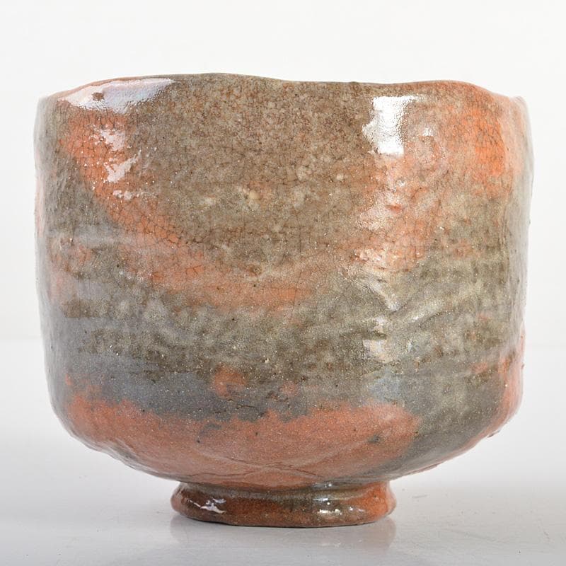 九代楽吉左衛門　了入作　赤楽茶碗　吸江斎箱書 　十三代惺入識箱　D　R6695