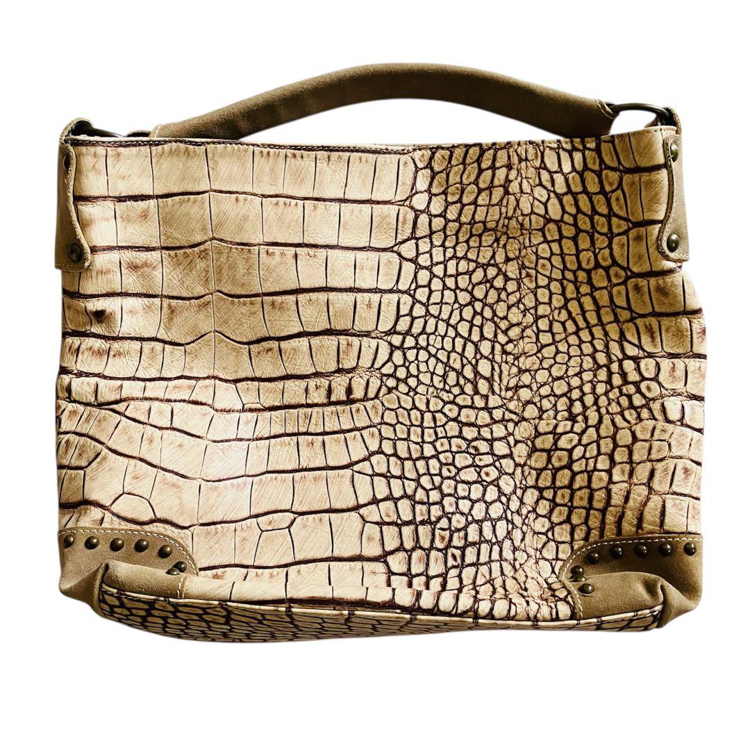 美品✨イタリア製 本革クロコ型押し 肩掛けトートバッグ ショルダーバッグ A4可