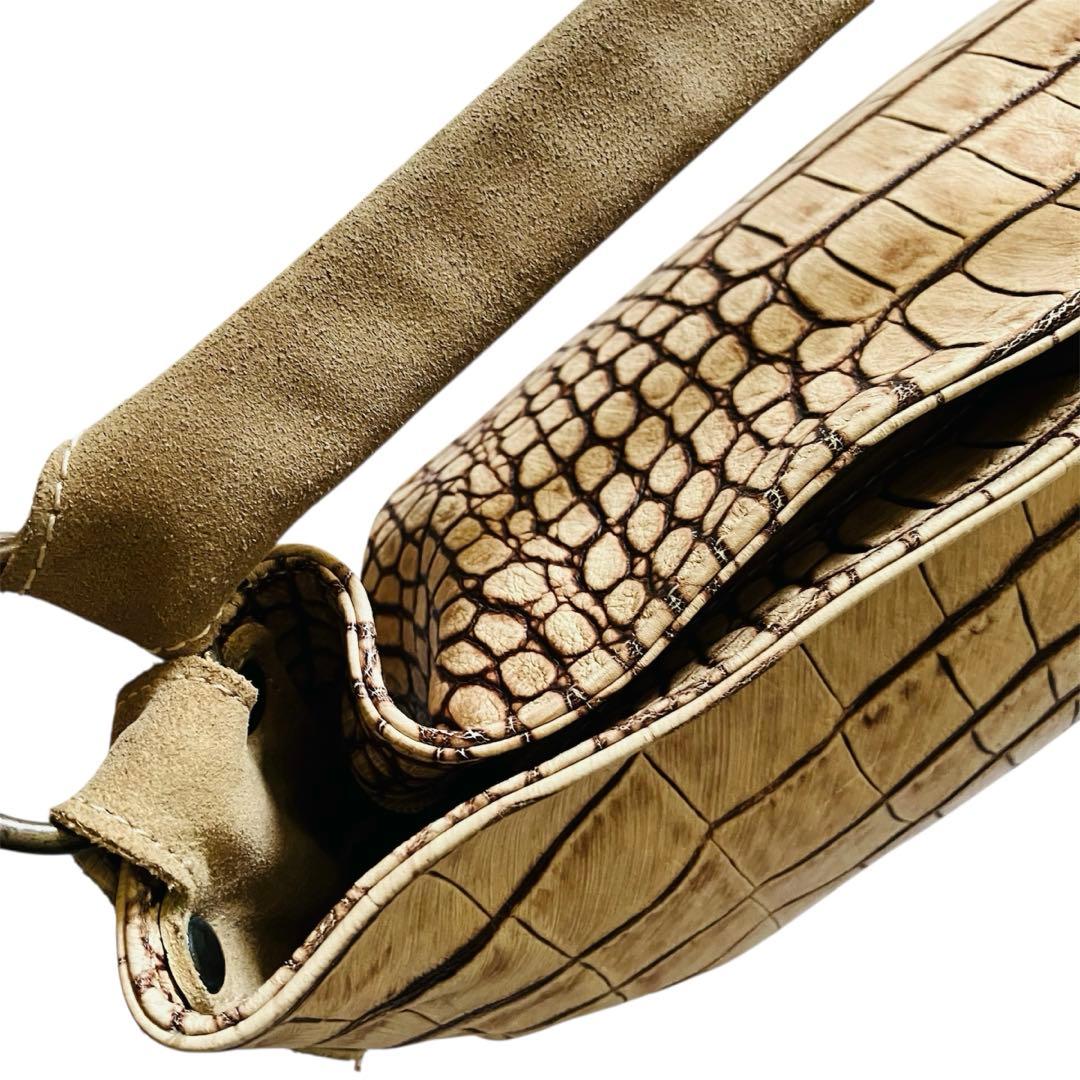 美品✨イタリア製 本革クロコ型押し 肩掛けトートバッグ ショルダーバッグ A4可